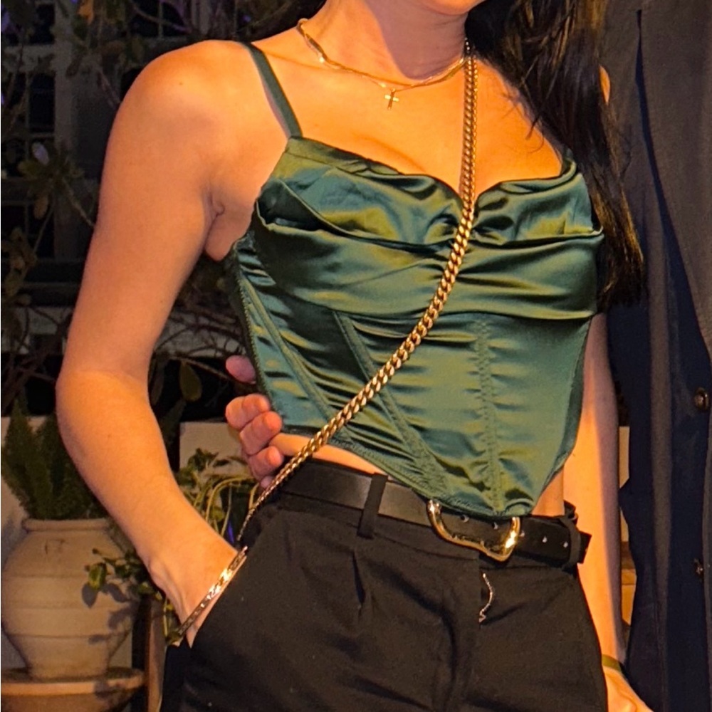 JLUXLABEL Satin Cowl Corset Camisole - Emerald Green